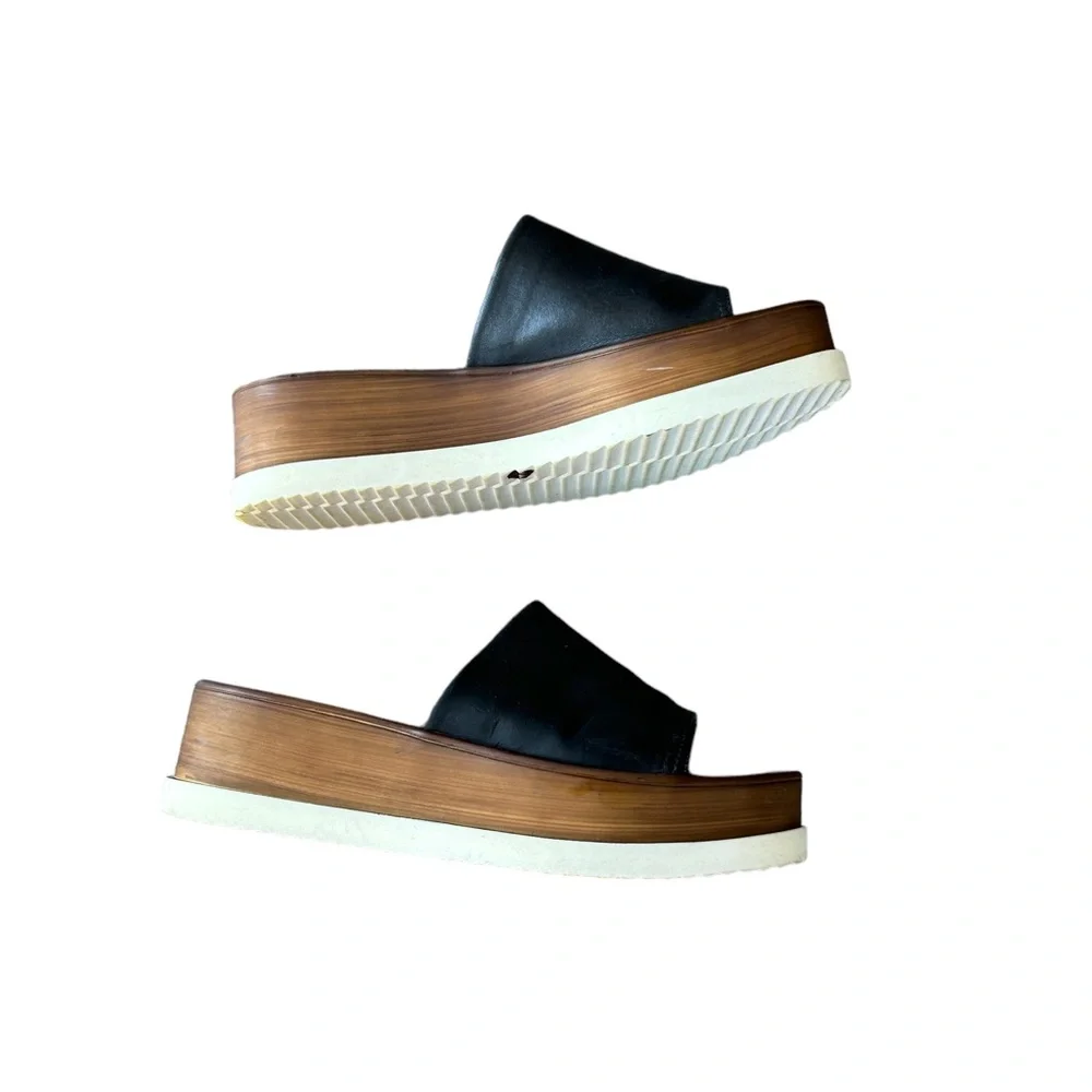 Matisse Black Leather Slide Wedge Sandals